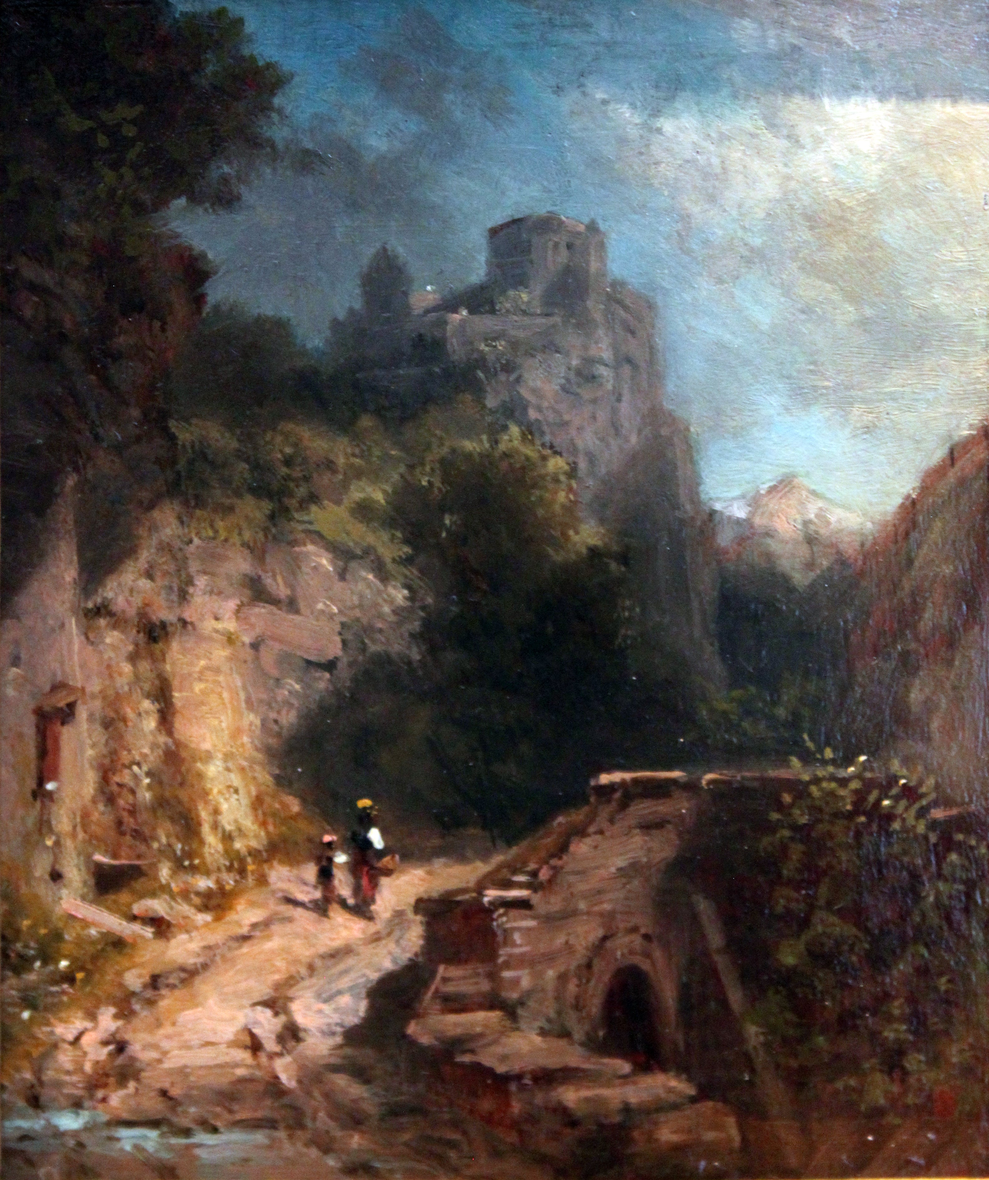 Paesaggio montano con ponte e castello - Carl Spitzweg