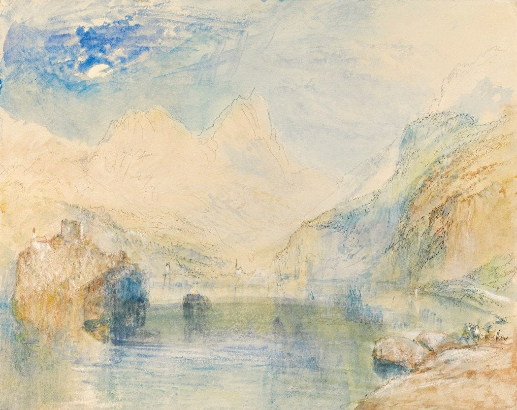Reproduction du tableau « The Lauerzersee with Schwyz and the Mythen, Switzerland - J. M. W. Turner » par Alpha Reproduction en peinture à l’huile