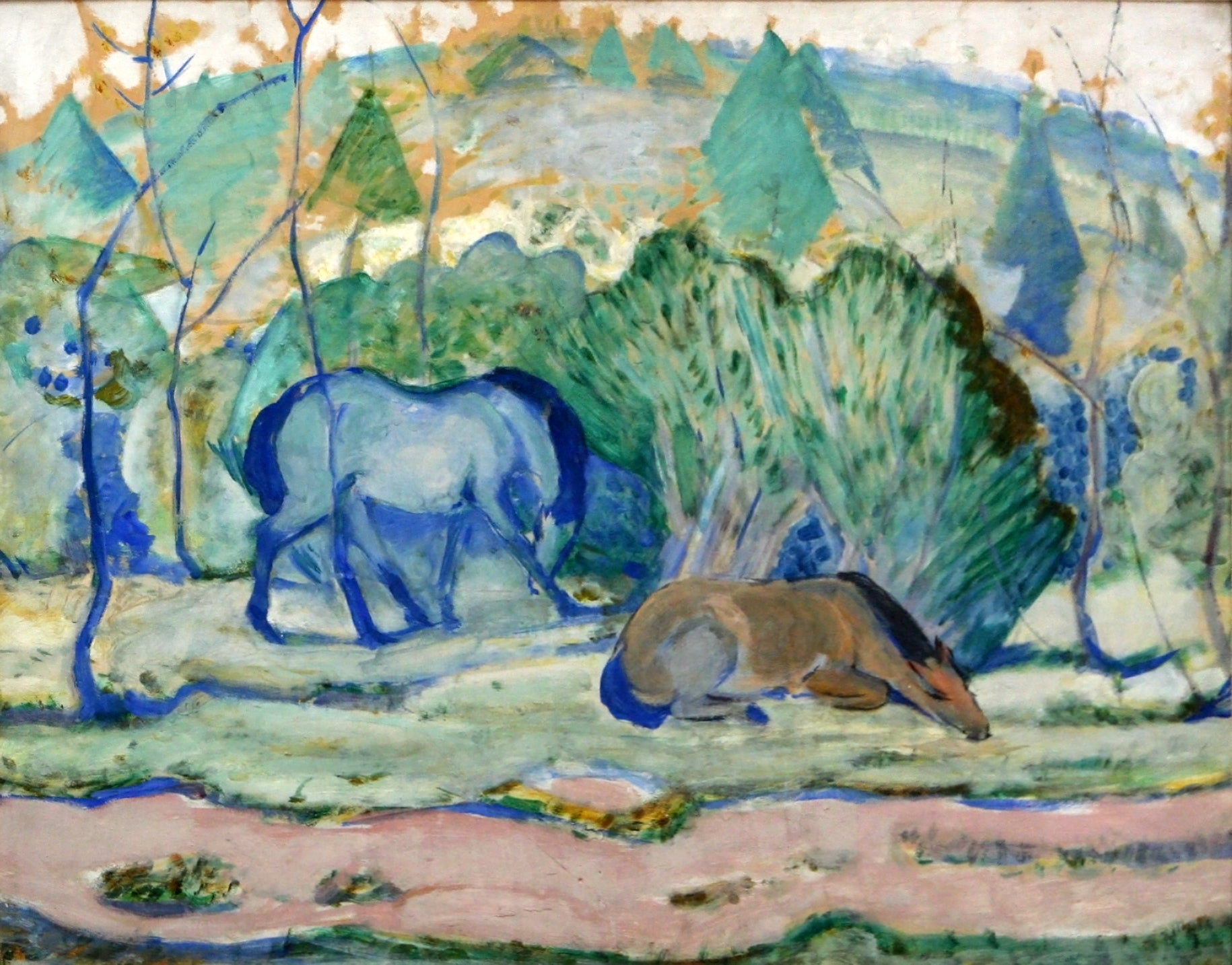 Reproduction du tableau « Chevaux au pâturage - Franz Marc » par Alpha Reproduction en peinture à l’huile