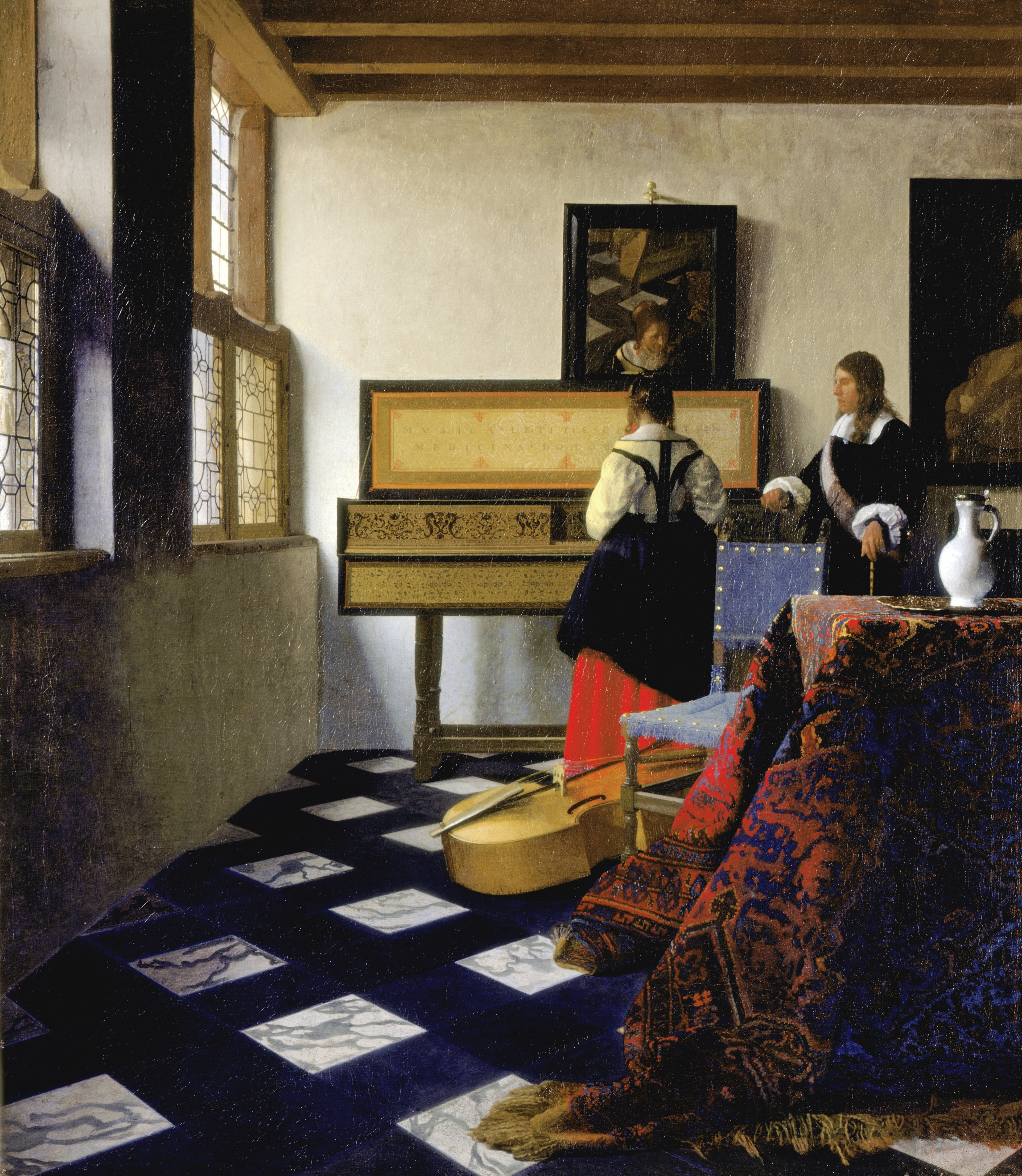 Reproduction du tableau « La Leçon de musique - Johannes Vermeer » par Alpha Reproduction en peinture à l’huile