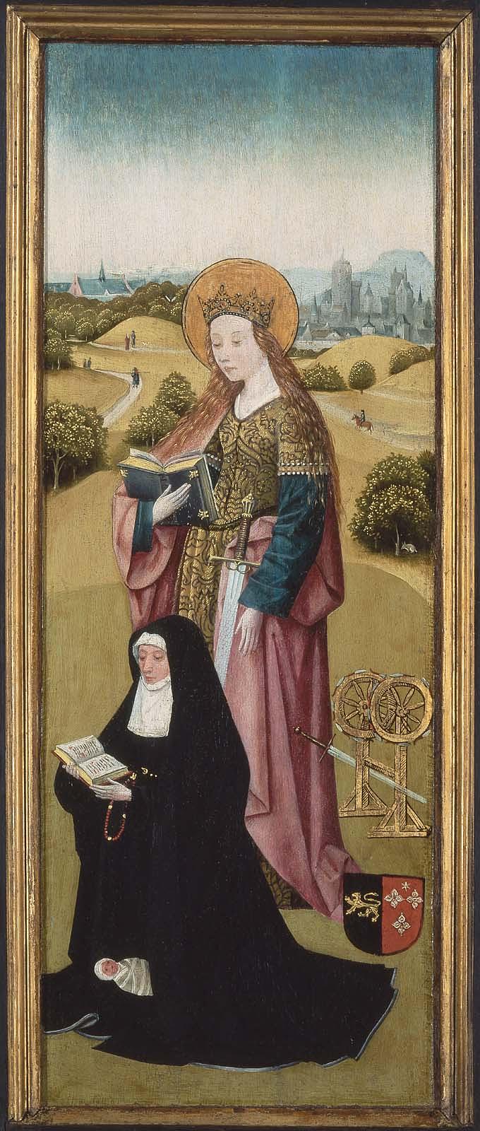 Heilwich van der Rullen e le sue Figlie con Santa Maria Maddalena (faccia esterna); Hendrixke van Langhel e il suo Bambino morto con Santa Caterina (faccia interna) - Hieronymus Bosch