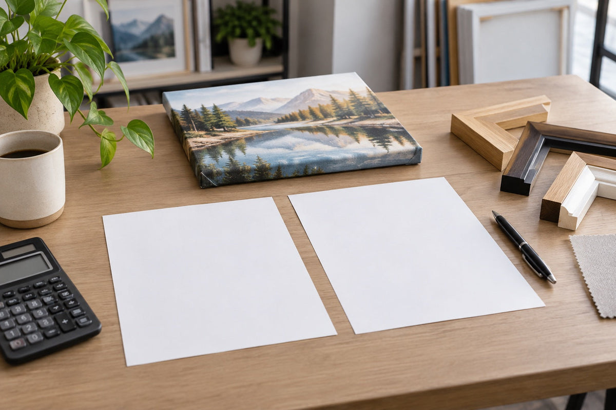 Illustration IA d’un bureau avec deux documents vierges et des échantillons pour comparer des devis