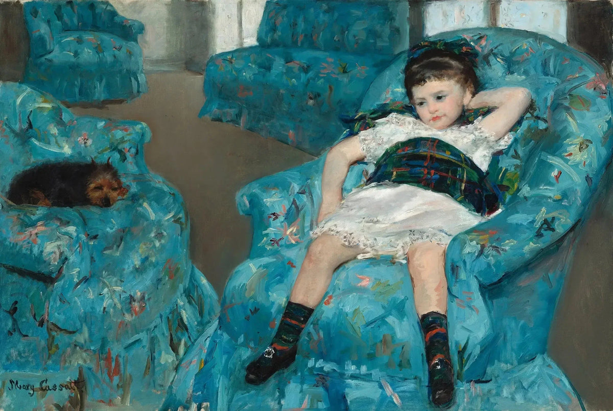 Petite Fille dans un fauteuil bleu - Mary Cassatt image 1 reproduction de peinture à l’huile