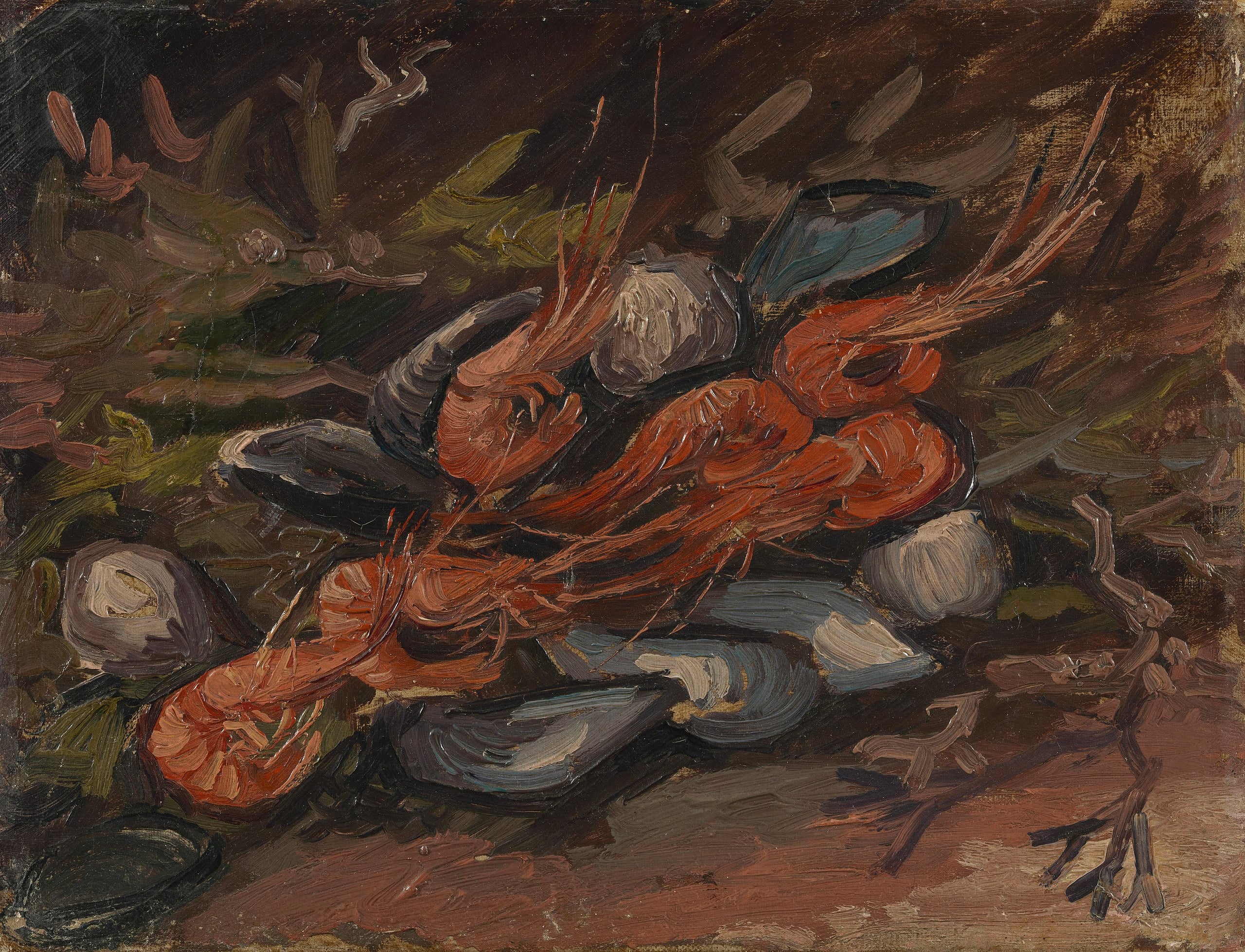 Reproduction du tableau « Crevettes et moules - Vincent van Gogh » par Alpha Reproduction en peinture à l’huile
