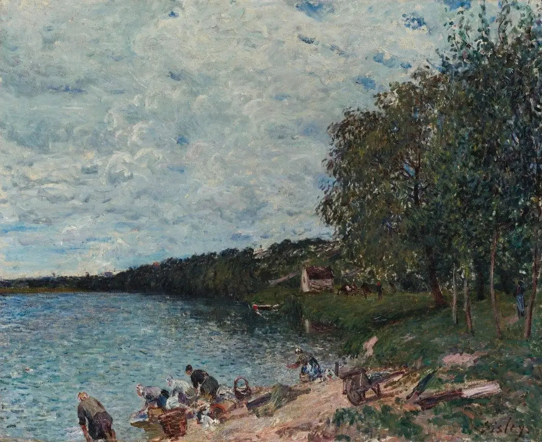 Reproduction du tableau « Lavandières Près de Champagne - Alfred Sisley » par Alpha Reproduction en peinture à l’huile