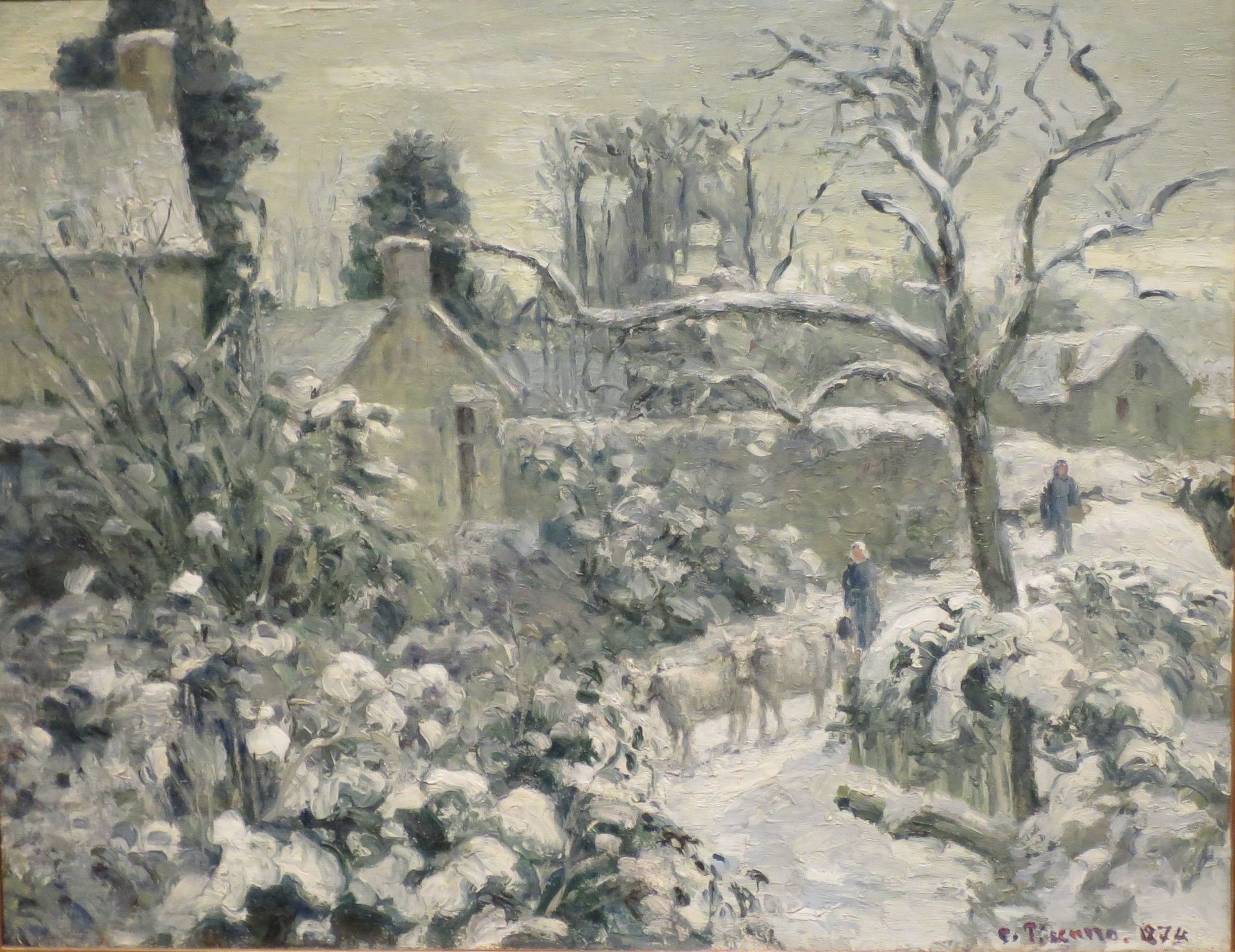 Reproduction du tableau « Paysage de neige avec des vaches à Montfoucault - Camille Pissarro » par Alpha Reproduction en peinture à l’huile