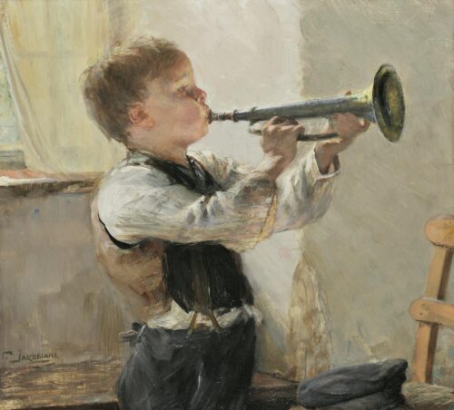 Le Petit Trompettiste, Georgios Iakovidis, date non précisée, Oil on hardboard