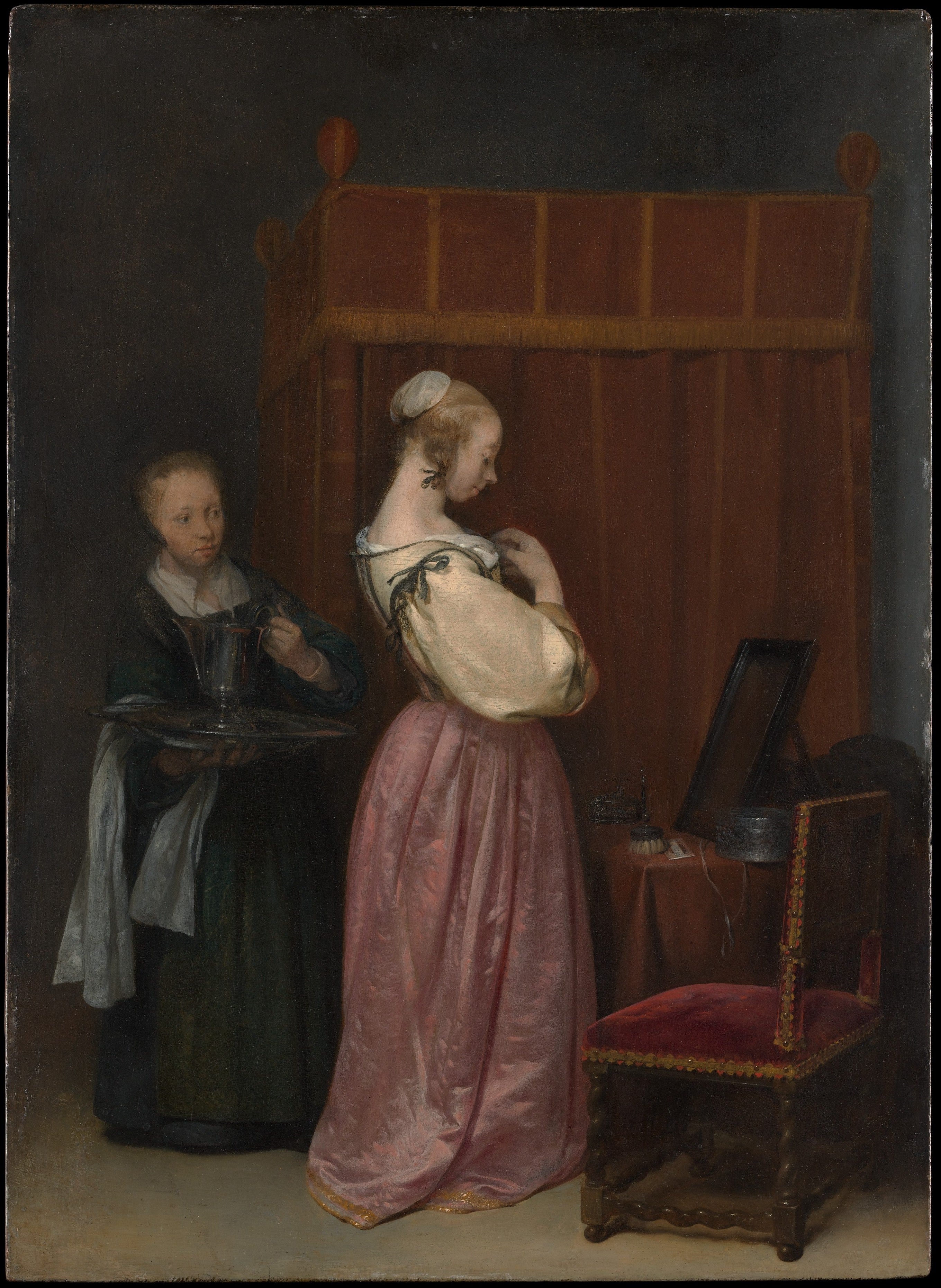 Jeune femme à sa toilette avec une servante - Gerard ter Borch