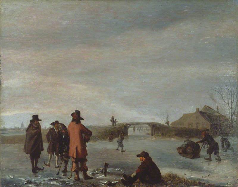 Scène hivernale avec un groupe de golfeurs sur une rivière gelée - Adriaen van de Velde