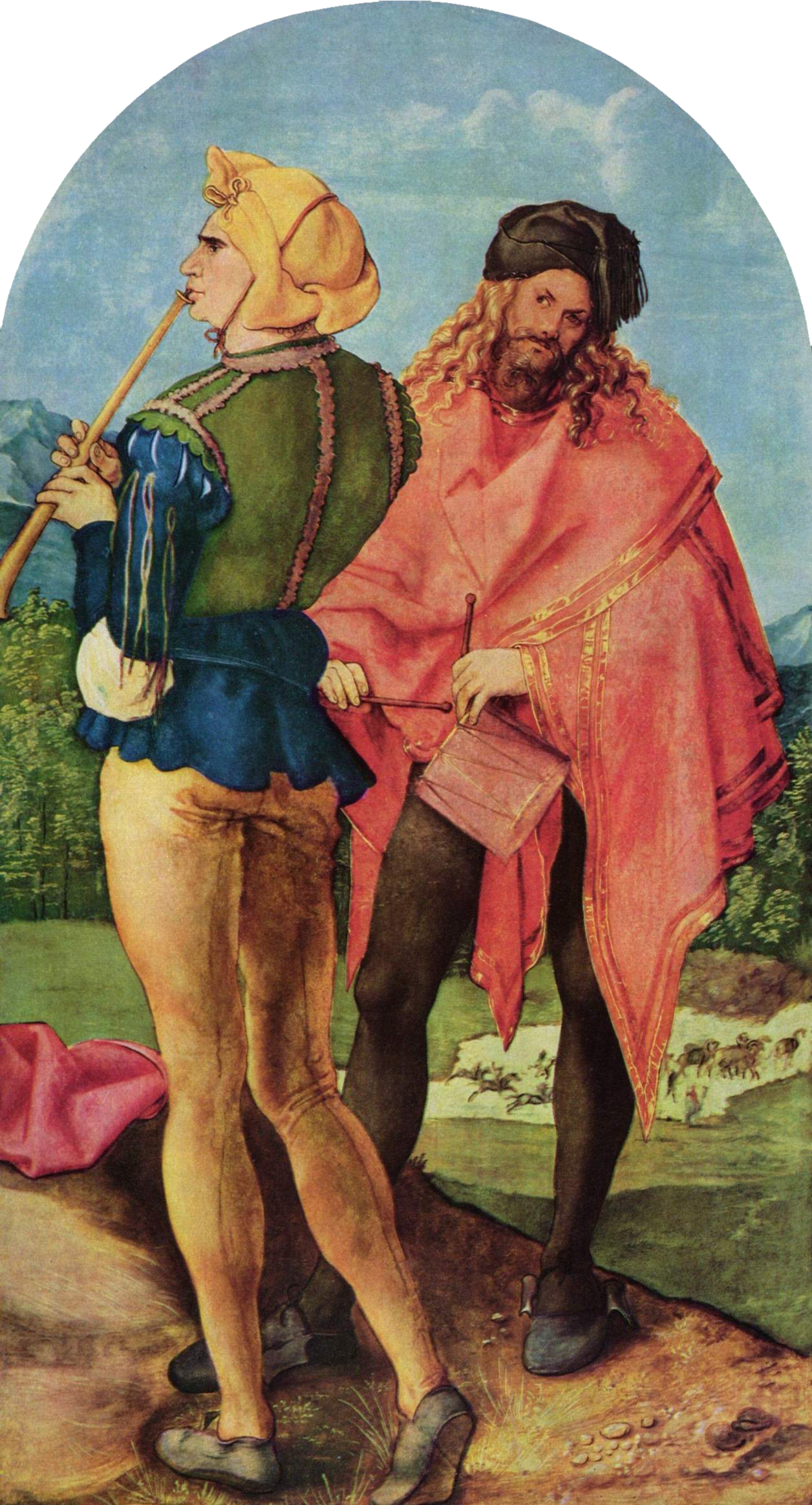 Altare di Jabach: suonatore di cornamusa e batterista - Albrecht Dürer