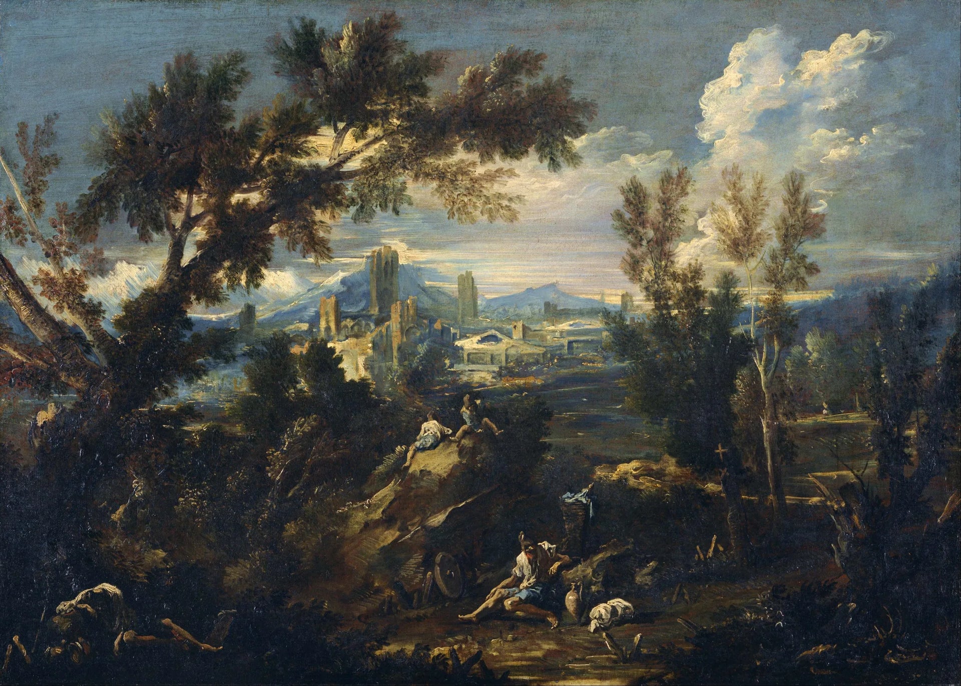 Paysage avec des bergers - Alessandro Magnasco image 1 copie de tableau peinte à la main