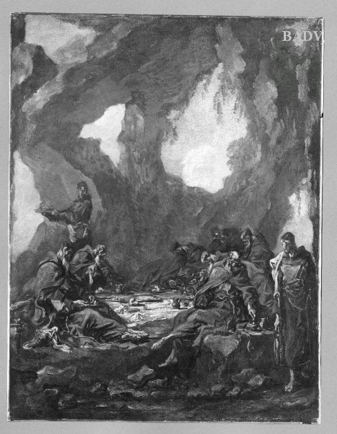 Des moines prennent un repas dans une grotte - Alessandro Magnasco