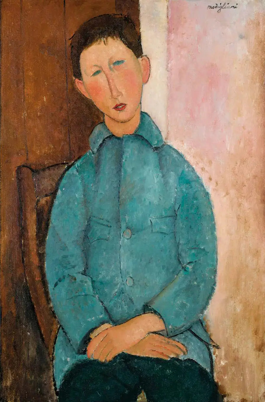 Reproduction du tableau « Garçon à la Veste Bleue - Amedeo Modigliani » par Alpha Reproduction en peinture à l’huile