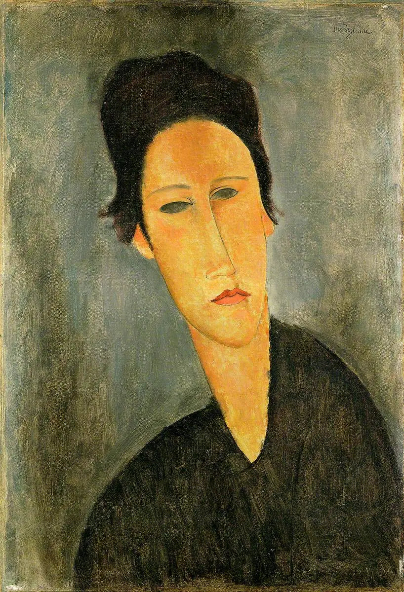 Reproduction du tableau « Tête de femme (Anna Zborowska) - Amedeo Modigliani » par Alpha Reproduction en peinture à l’huile