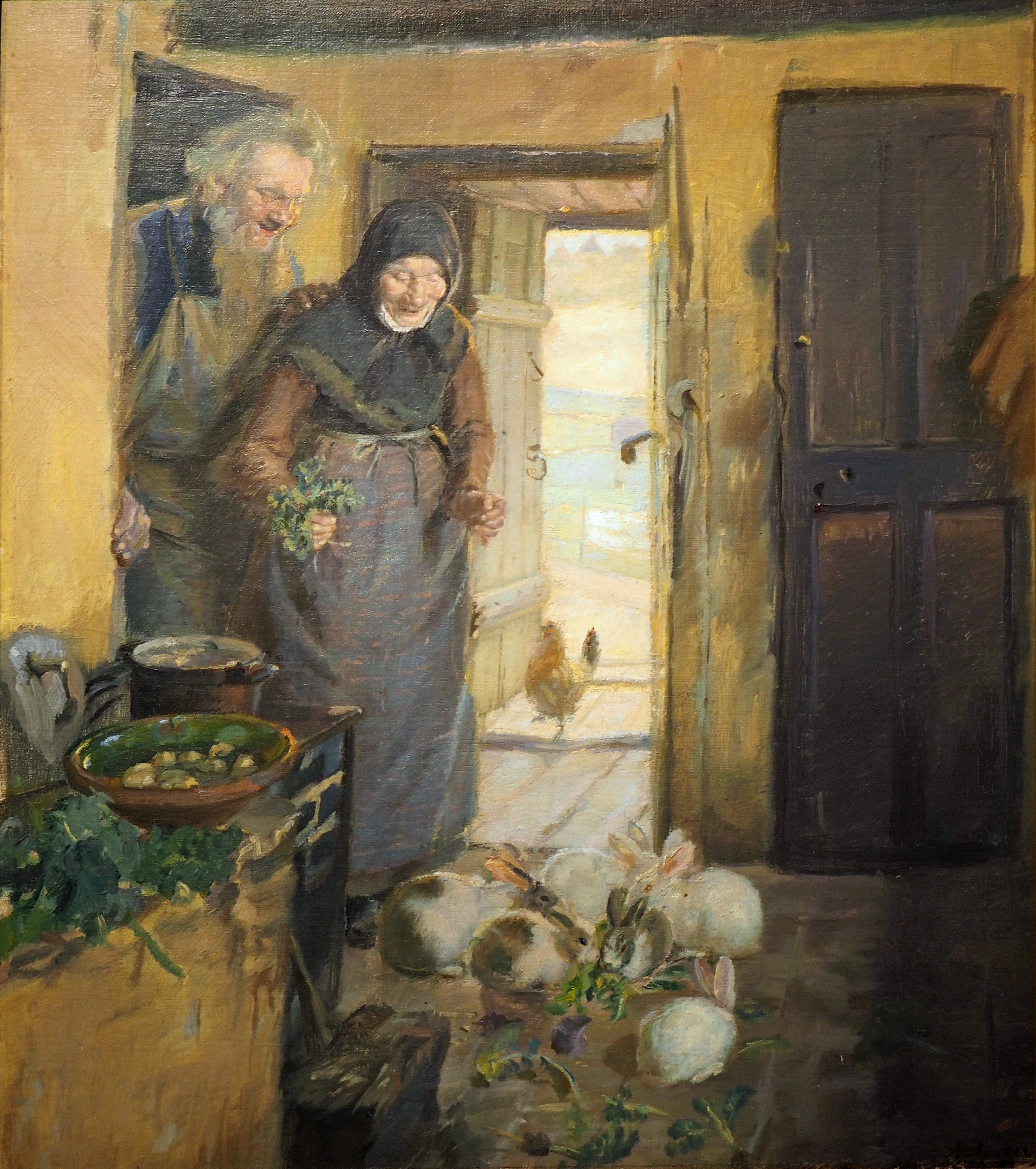 Deux personnes âgées et leurs lapins - Anna Ancher - Alpha Reproduction