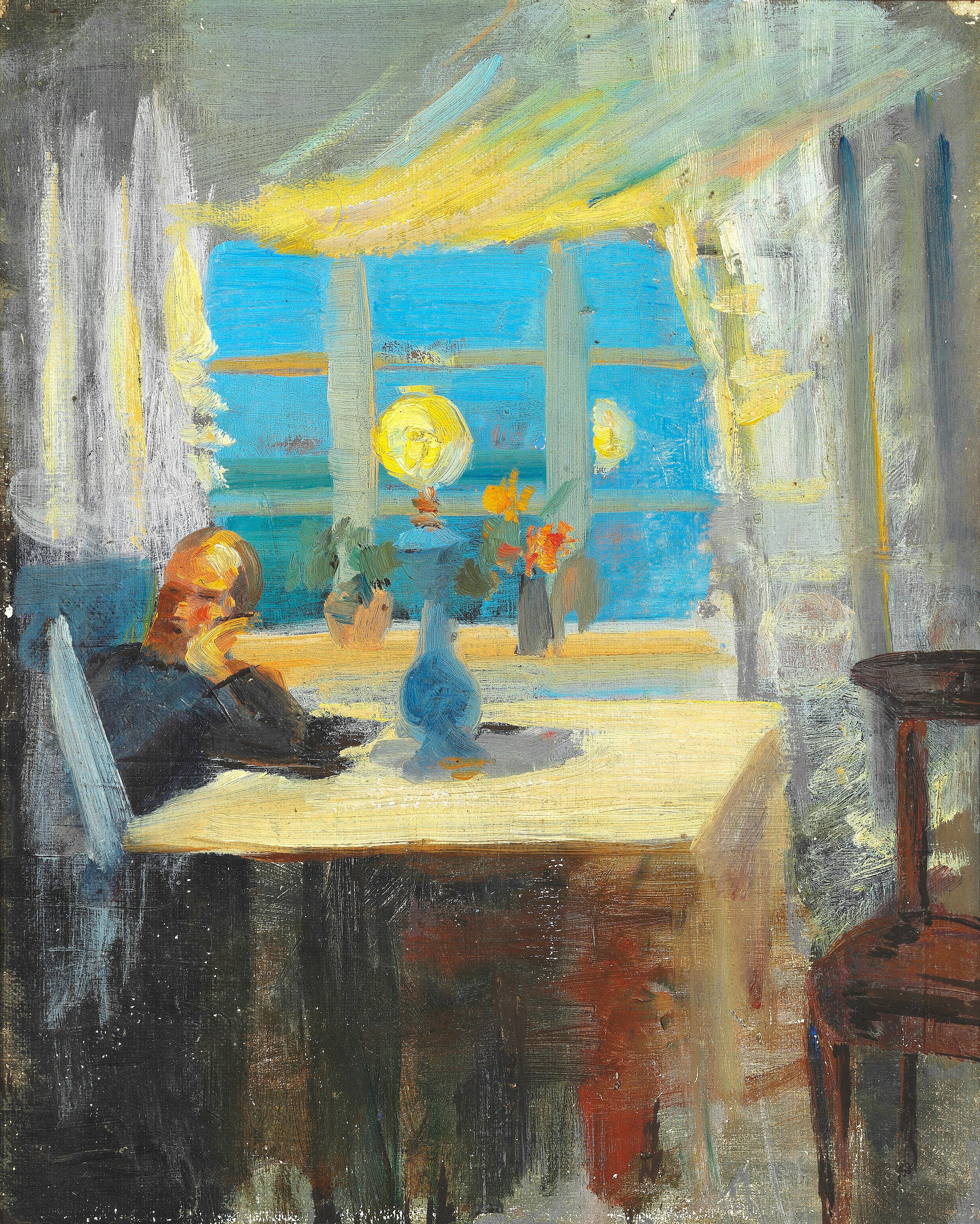 Michael Ancher lit le journal. - Anna Ancher - Alpha Reproduction
