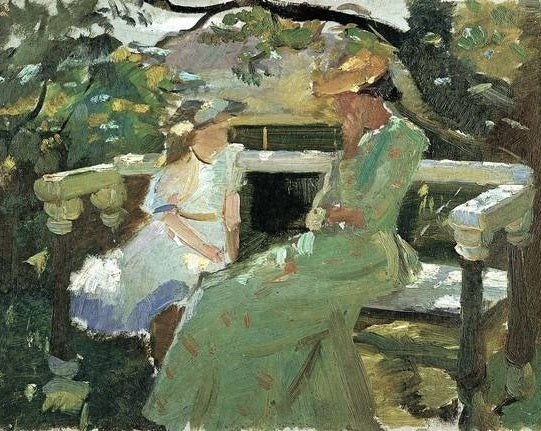 Sur le banc du jardin - Anna Ancher - Alpha Reproduction