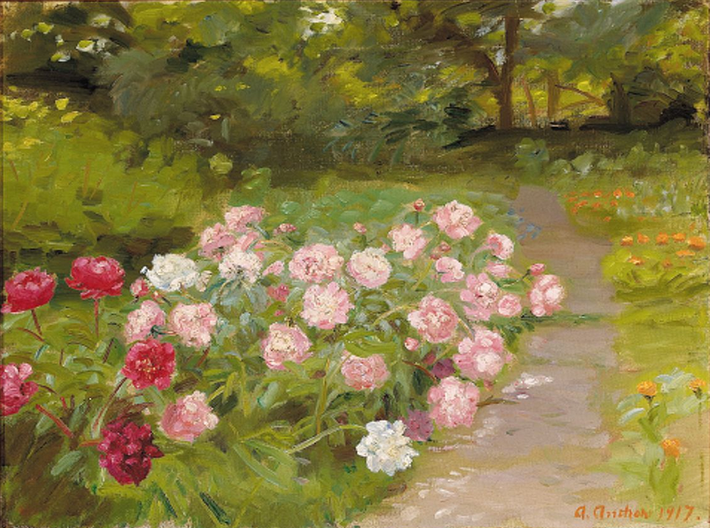 Peonie in giardino. - Anna Ancher