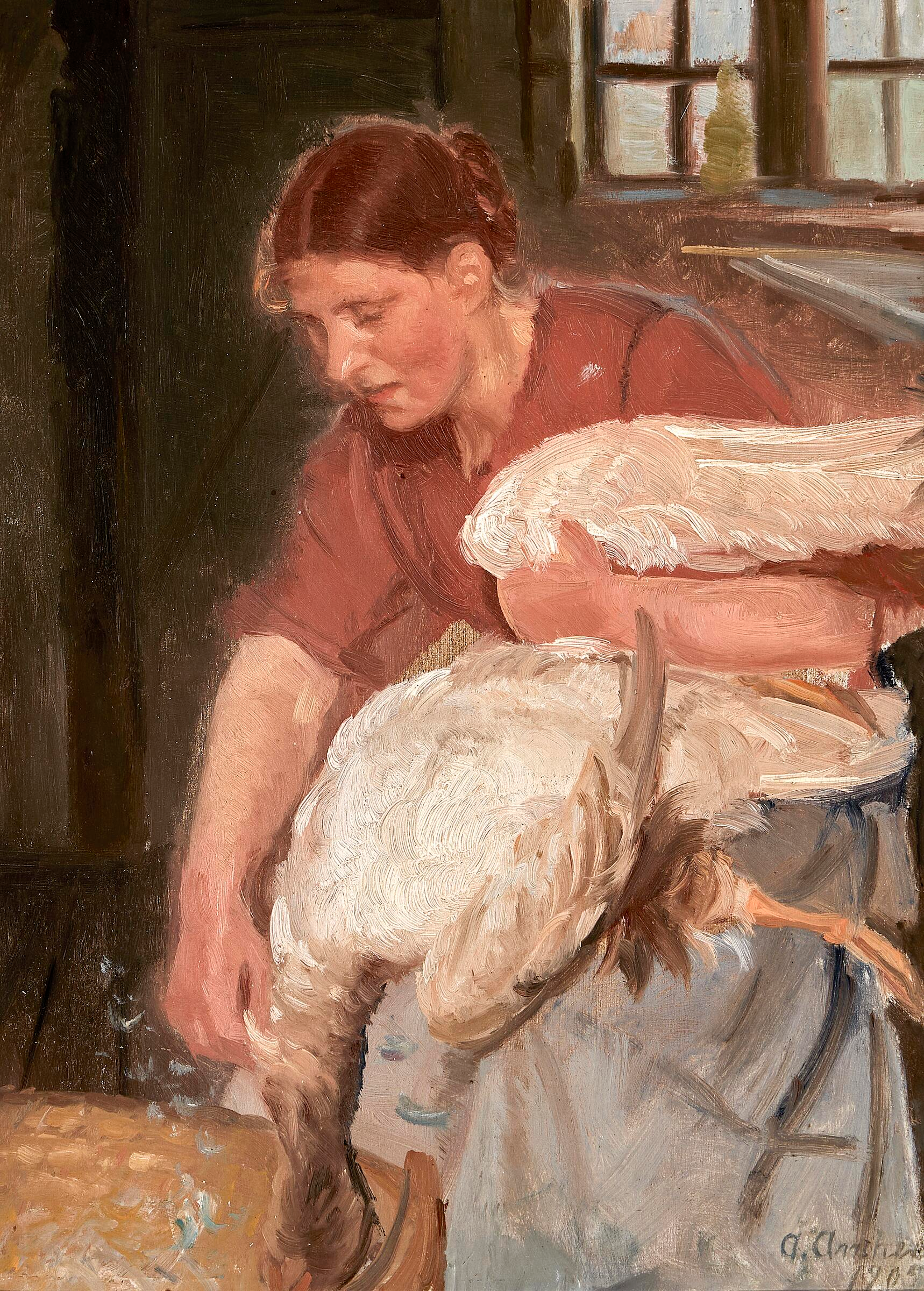 Une femme de Skagen plume une oie. - Anna Ancher - Alpha Reproduction