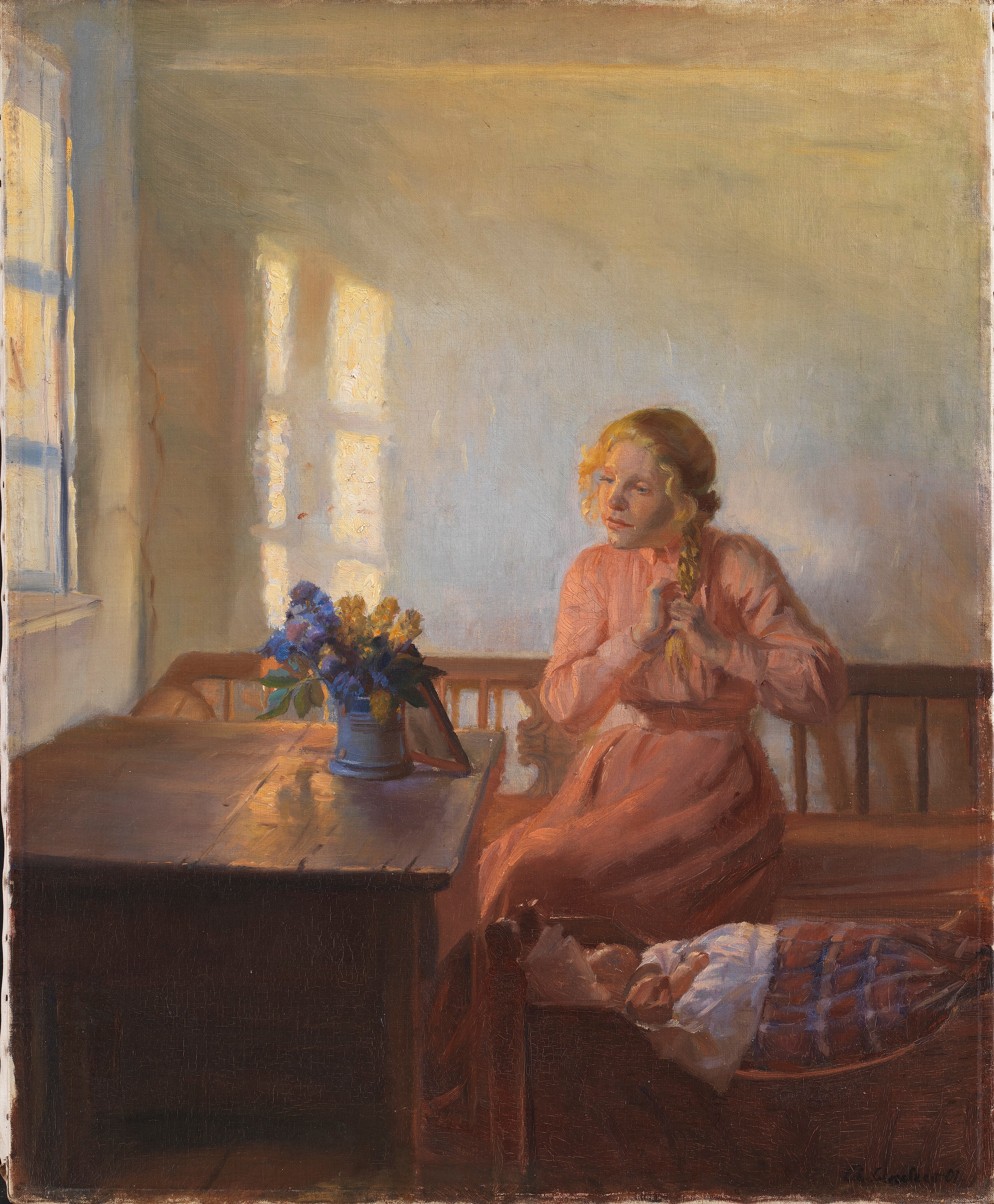 Une jeune fille se tresse les cheveux - Anna Ancher - Alpha Reproduction