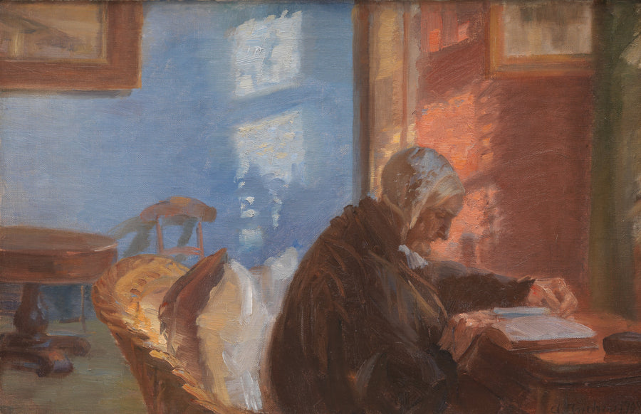 La madre dell'artista Ane Hedvig Bründum nella stanza rossa - Anna Ancher