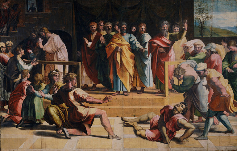 Reproduction du tableau « La Mort d'Ananie - Raphaël Sanzio » par Alpha Reproduction en peinture à l’huile
