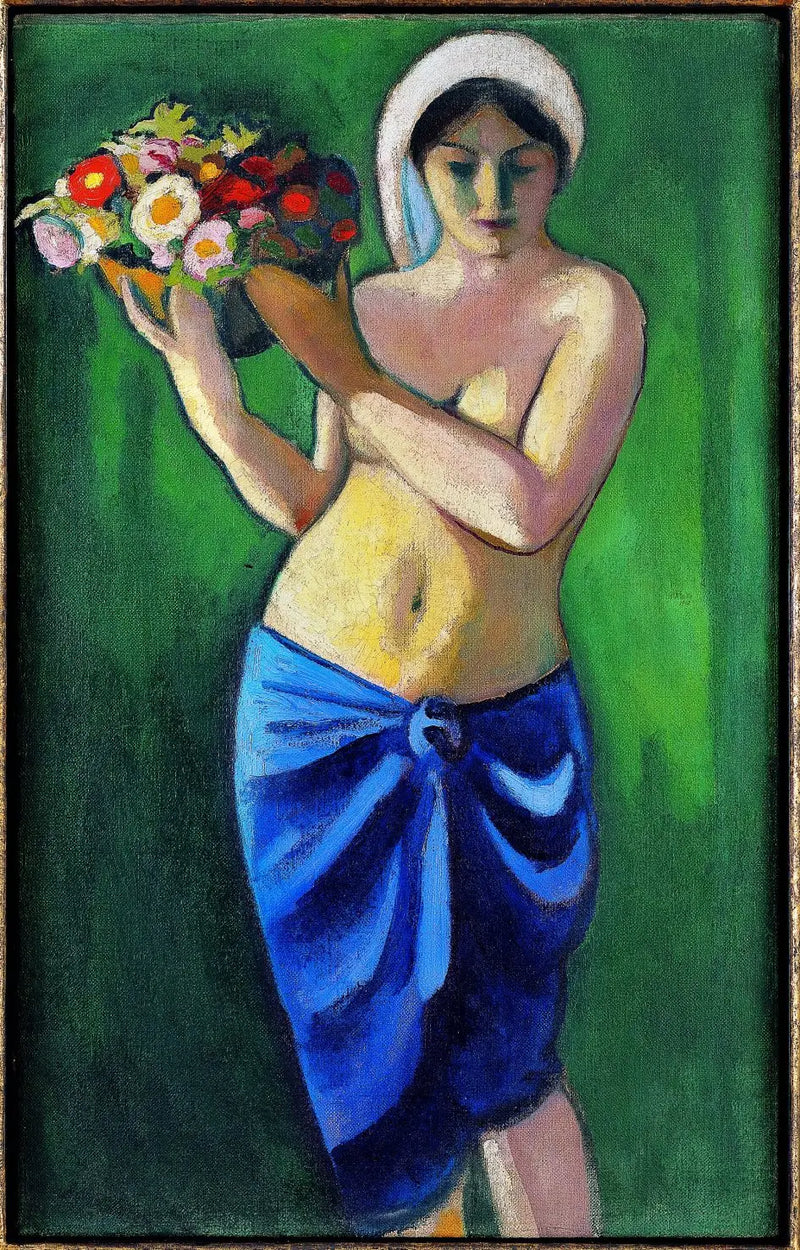 Donna che sostiene una ciotola di fiori - August Macke