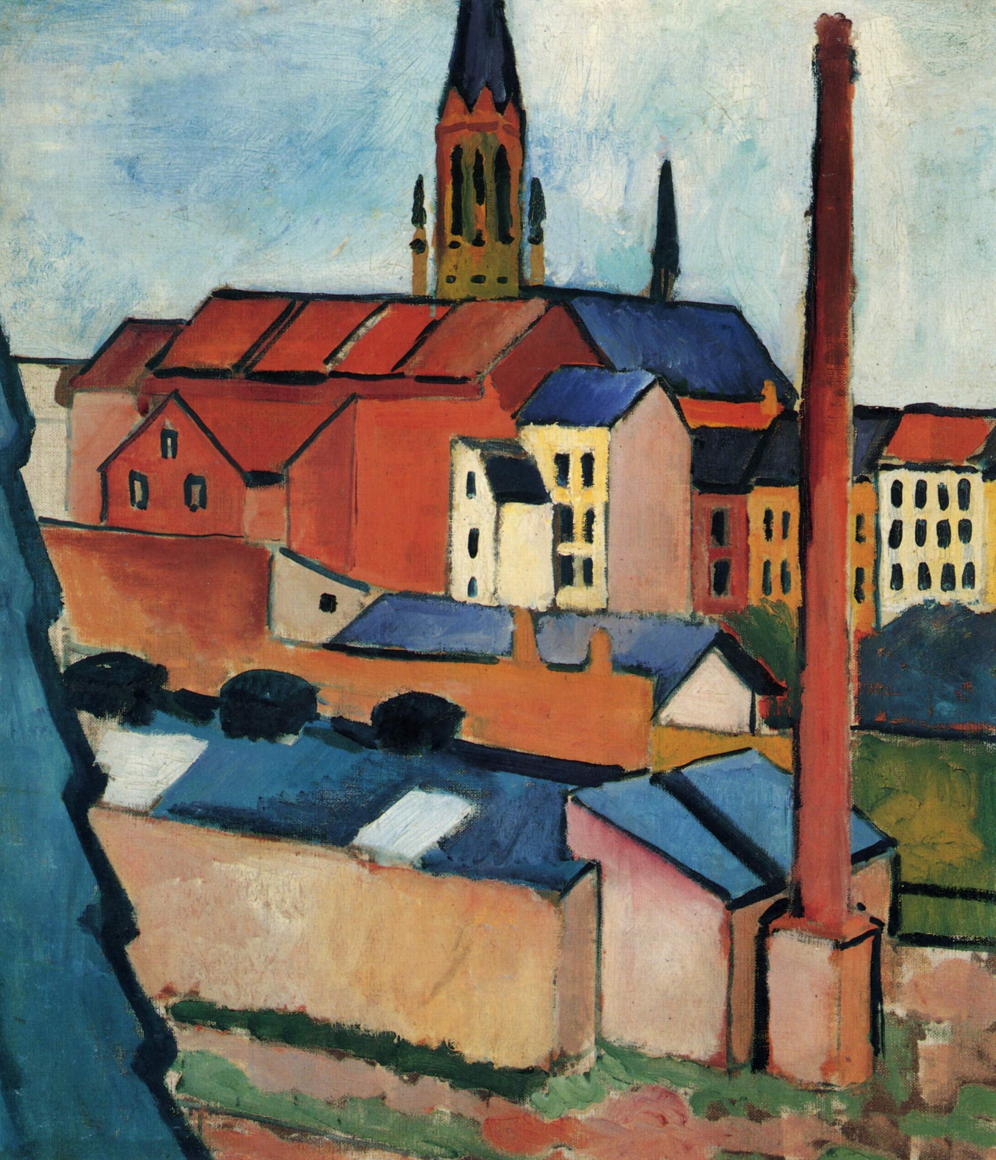 Reproduction du tableau « Sainte-Marie avec maisons et cheminée (Bonn) - August Macke » par Alpha Reproduction en peinture à l’huile
