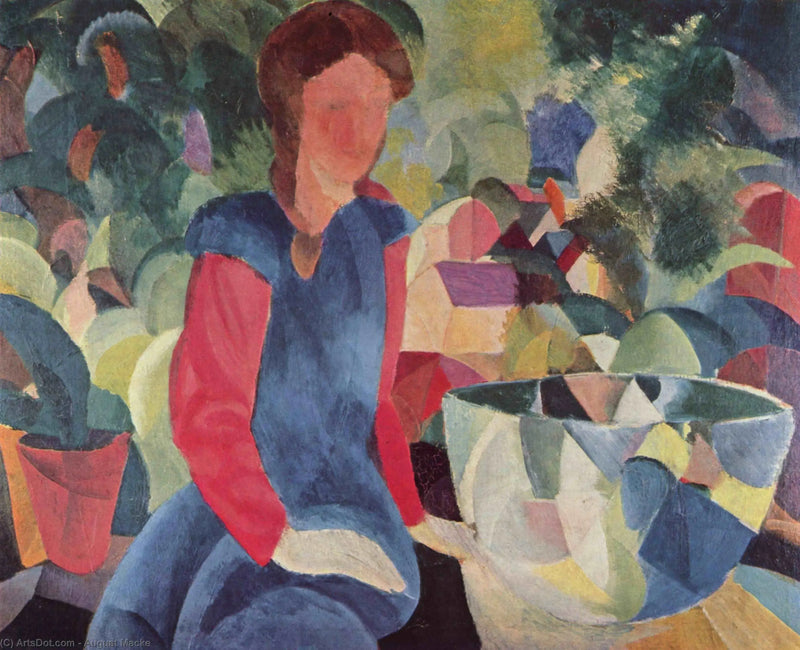Ragazza con pesci in un contenitore di vetro - August Macke