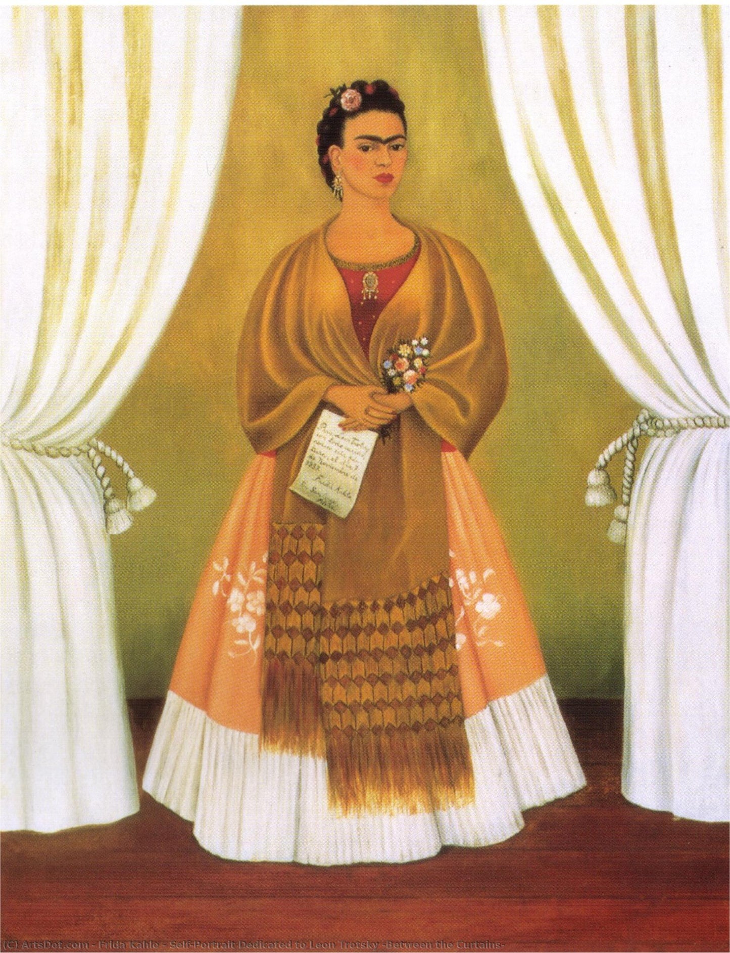 Autoritratto dedicato a Léon Trotsky (Tra le tende) – Frida Kahlo (1937)