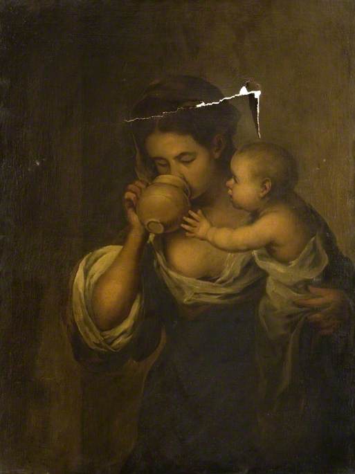 Fille buvant avec un enfant à son bras - Bartolomé Esteban Murillo