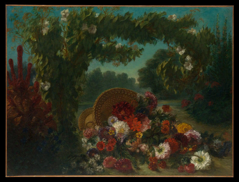 Cesto di fiori rovesciato in un giardino - Eugène Delacroix