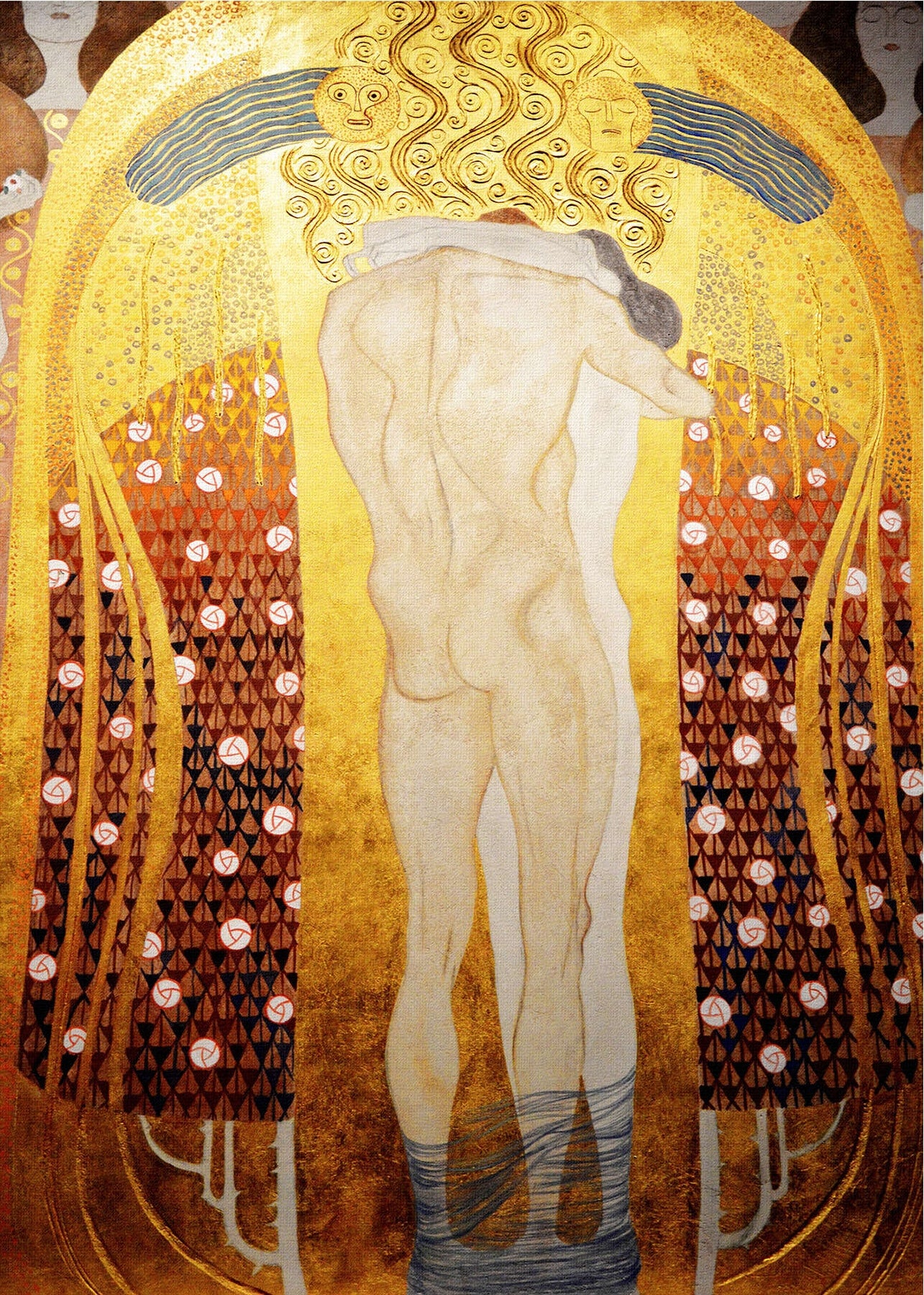Reproduction du tableau « Couple enlacé (Frise Beethoven) - Gustav Klimt » par Alpha Reproduction en peinture à l’huile