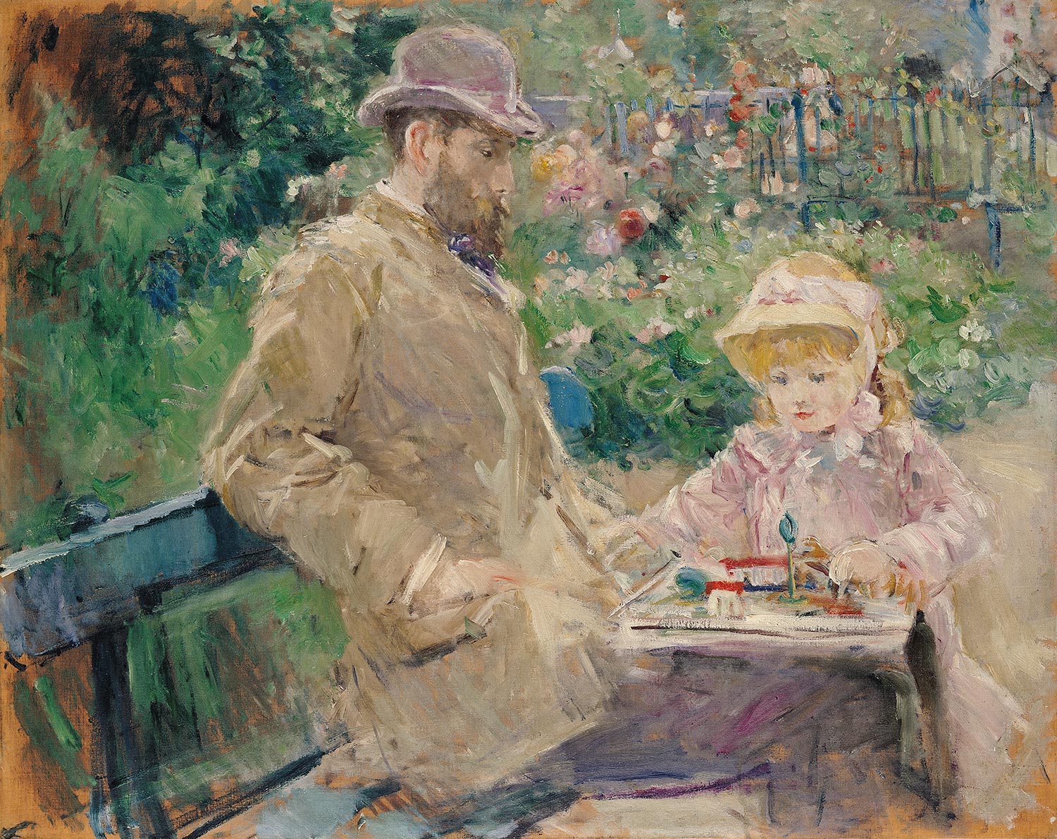 Reproduction du tableau « Eugène Manet et sa fille dans le jardin de Bougival - Berthe Morisot » par Alpha Reproduction en peinture à l’huile