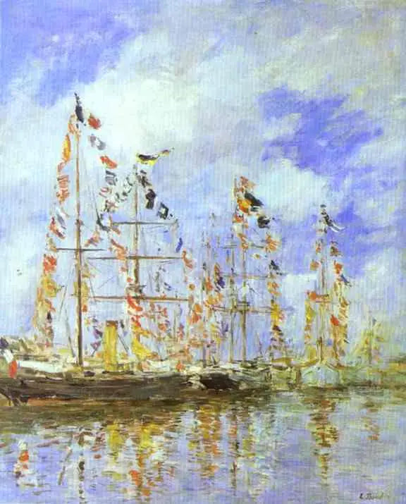 Reproduction du tableau « Bassin Yacht à Trouville-Deauville - Eugène Boudin » par Alpha Reproduction en peinture à l’huile