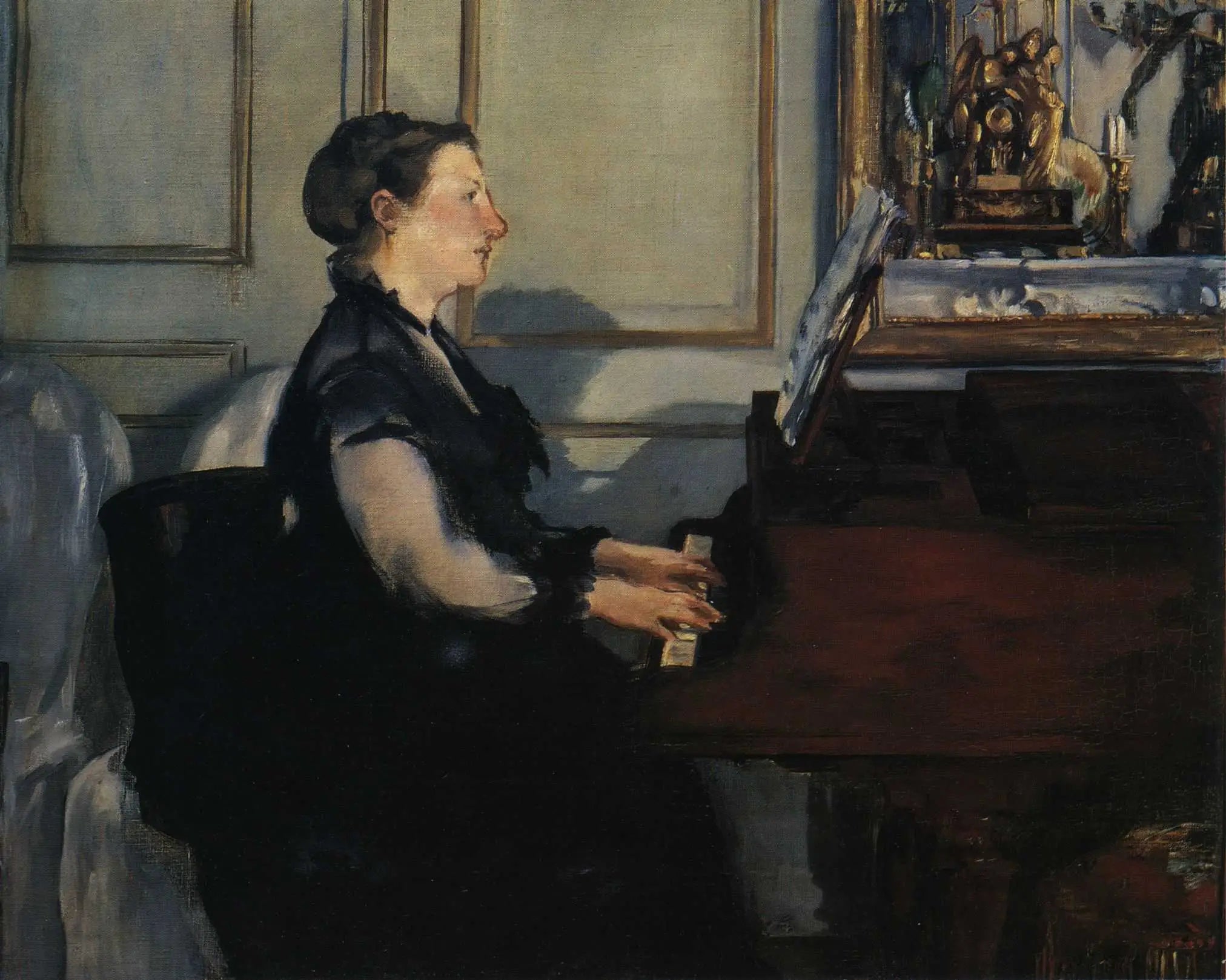 Reproduction du tableau « Madame Manet au piano - Édouard Manet » par Alpha Reproduction en peinture à l’huile