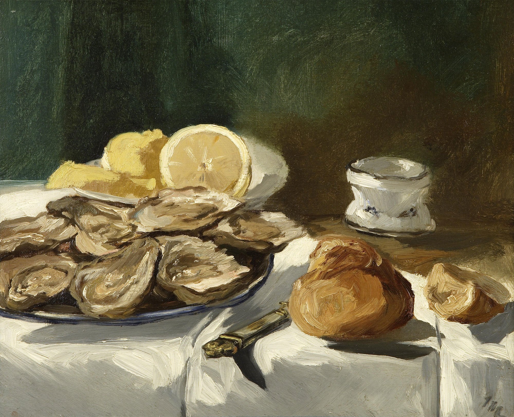 Reproduction du tableau « Nature morte, huîtres, citron, brioche - Édouard Manet » par Alpha Reproduction en peinture à l’huile