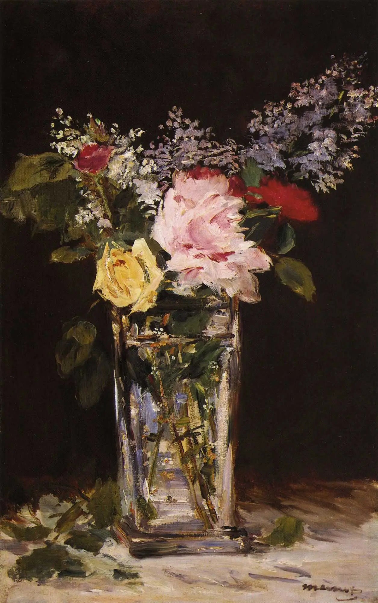 Reproduction du tableau « Roses et lilas - Édouard Manet » par Alpha Reproduction en peinture à l’huile