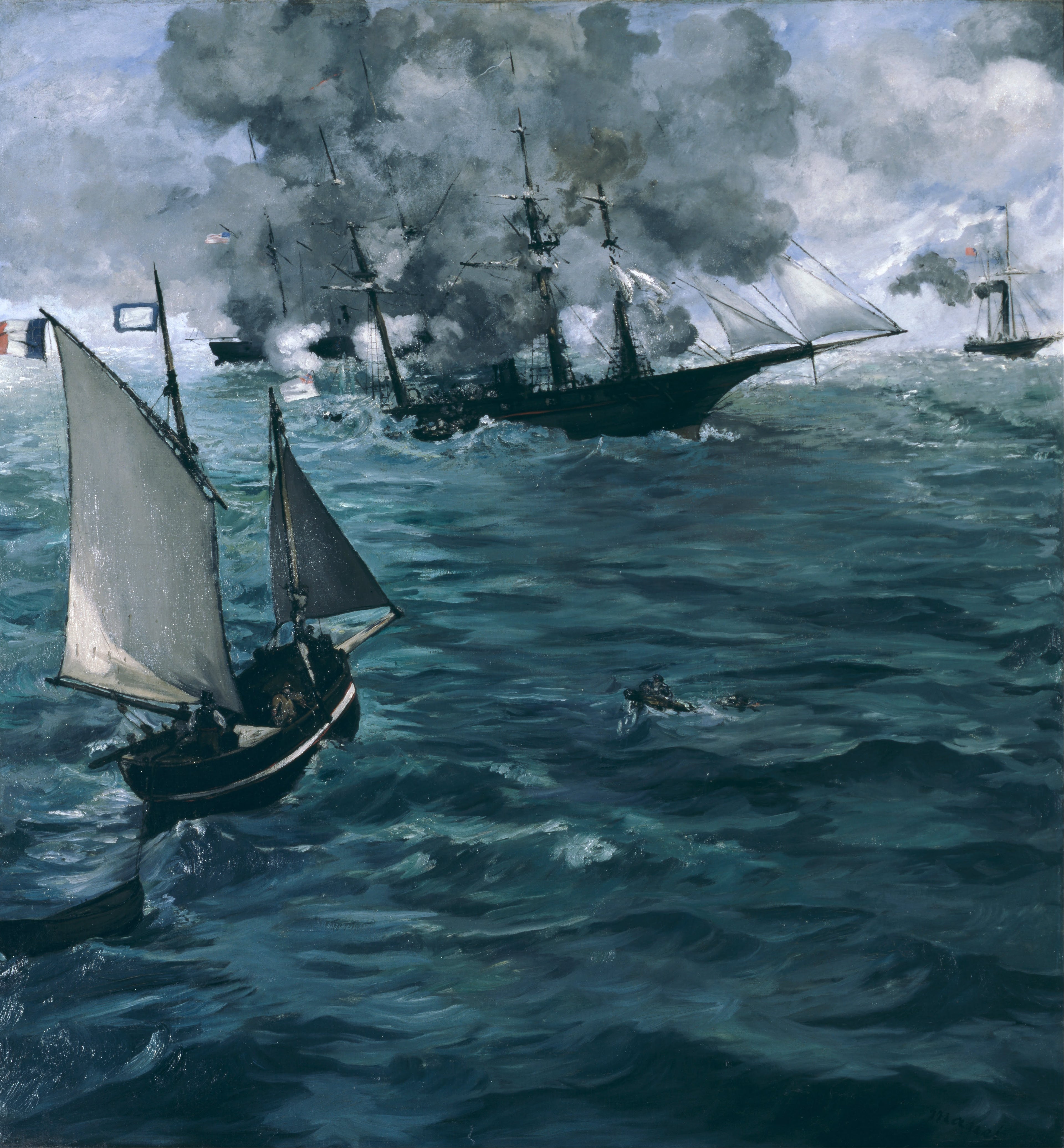 Reproduction du tableau « Le Combat du Kearsarge et de l'Alabama - Édouard Manet » par Alpha Reproduction en peinture à l’huile