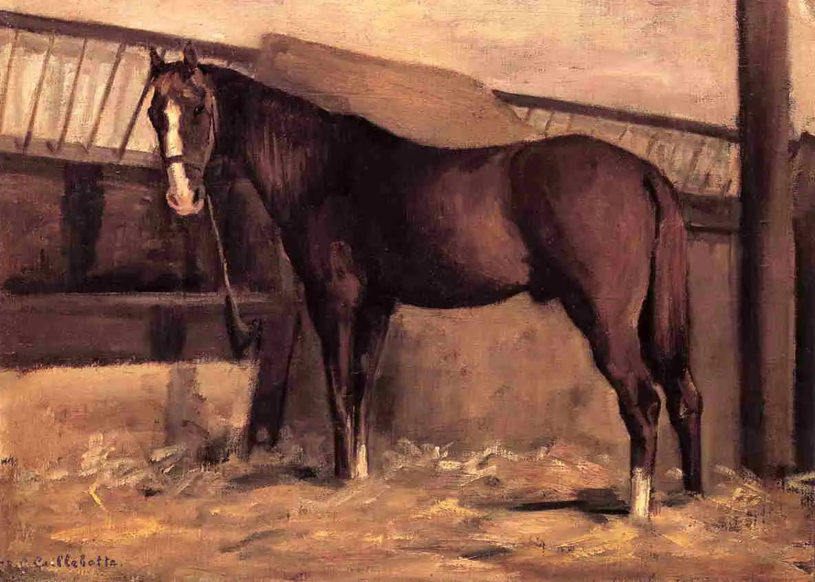 Reproduction du tableau « Cheval bai roux à l'écurie - Gustave Caillebotte » par Alpha Reproduction en peinture à l’huile