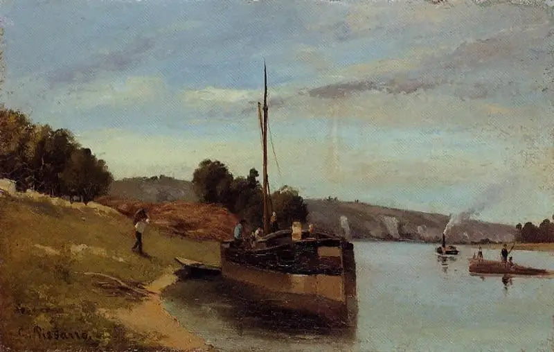 Reproduction du tableau « Péniches à La Roche-Guyon Argenteuil, Fête foraine - Camille Pissarro » par Alpha Reproduction en peinture à l’huile