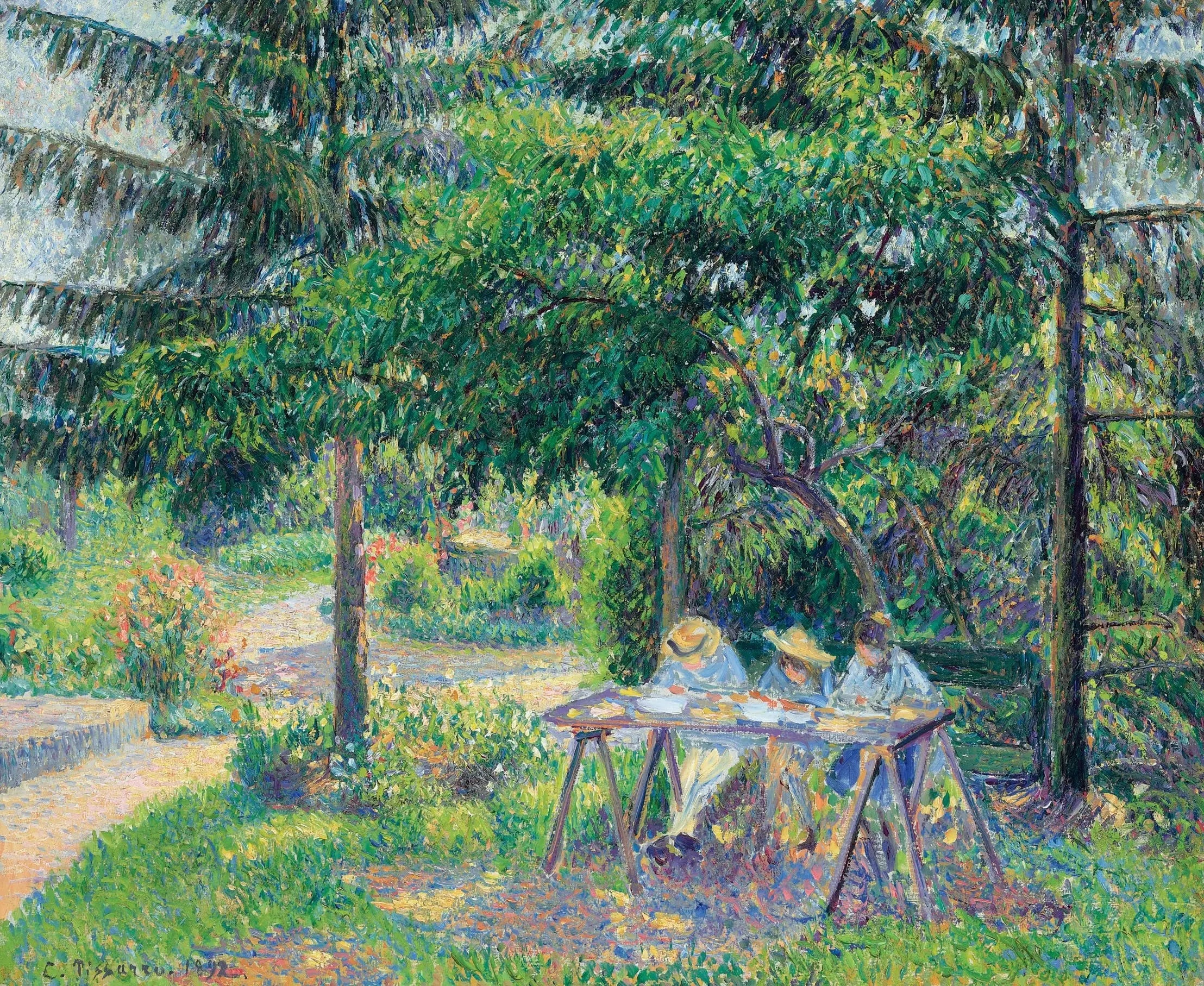 Reproduction du tableau « Enfants assis à une table dans le jardin, Éragny - Camille Pissarro » par Alpha Reproduction en peinture à l’huile