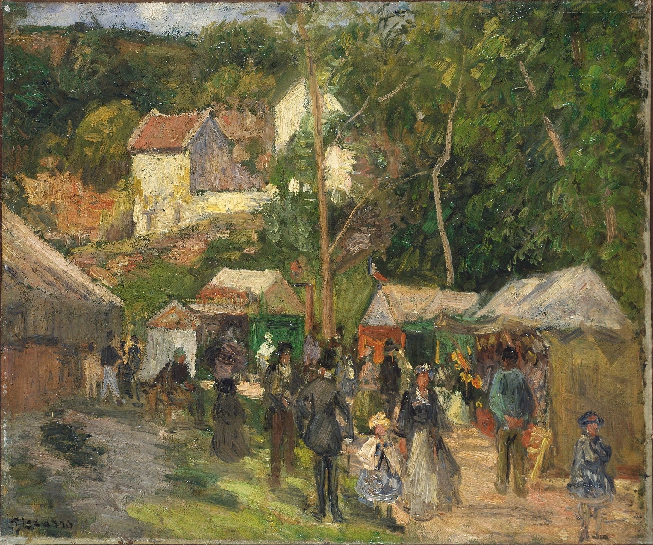 Reproduction du tableau « La Fête du Village à L'Hermitage, les étals en plein air - Camille Pissarro » par Alpha Reproduction en peinture à l’huile
