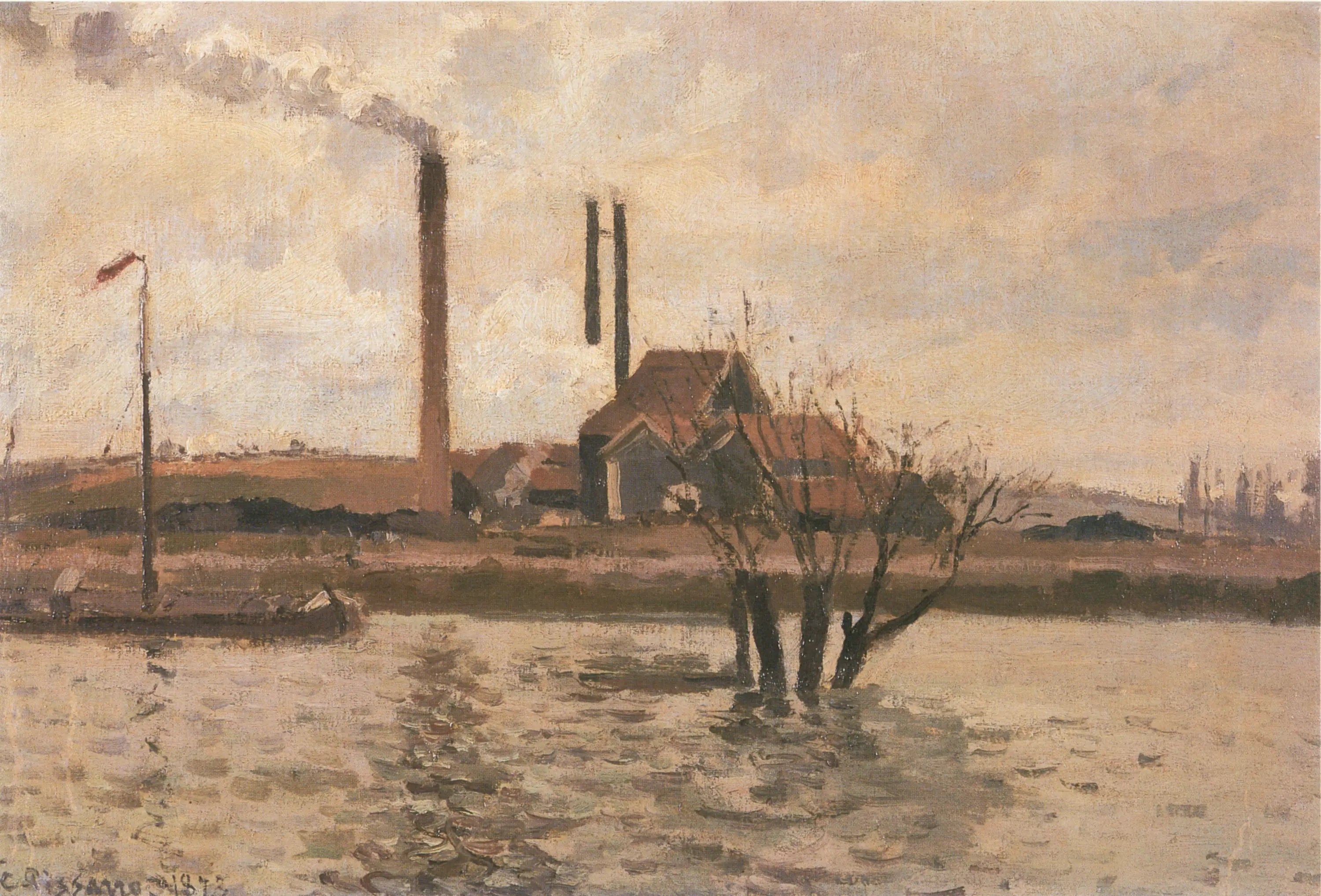Reproduction du tableau « Usine à Saint-Ouen-l'Aumône, la crue de l'Oise - Camille Pissarro » par Alpha Reproduction en peinture à l’huile
