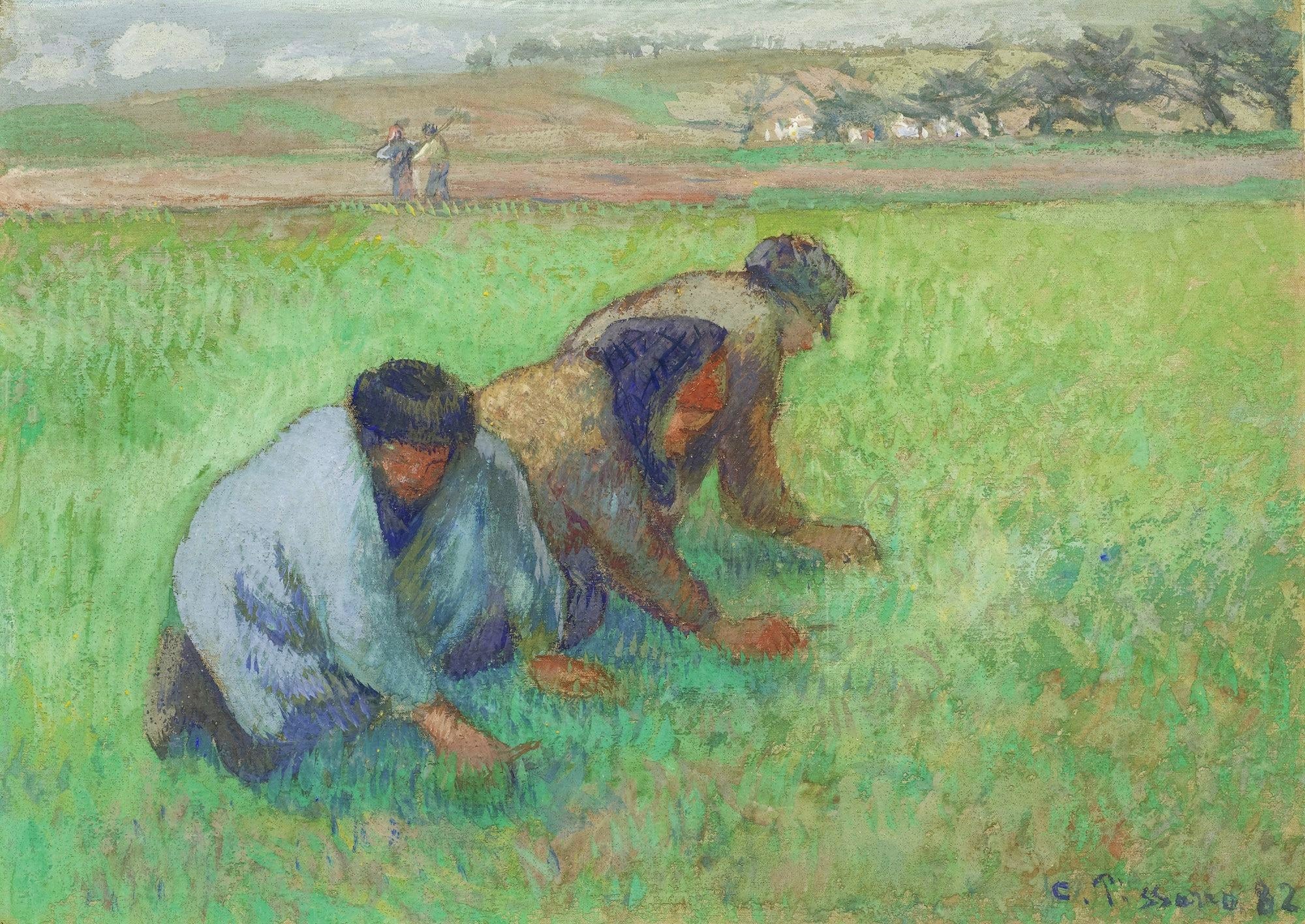 Reproduction du tableau « Les Sarclers - Camille Pissarro » par Alpha Reproduction en peinture à l’huile