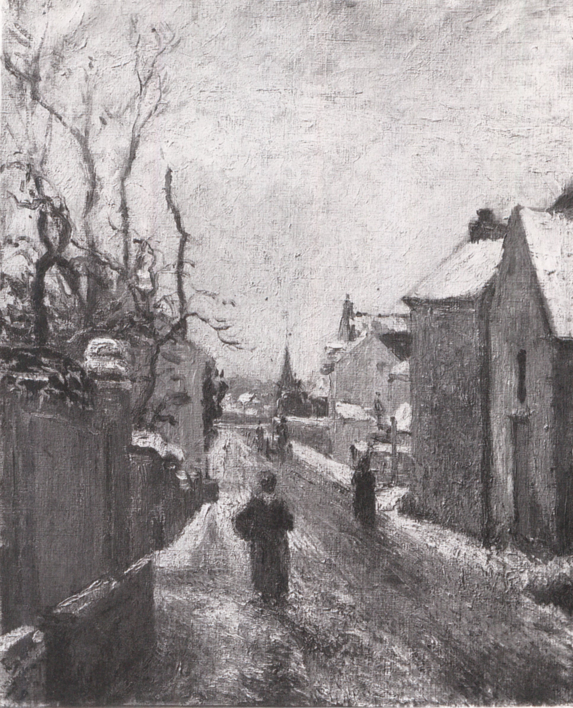 Reproduction du tableau « Rue de l´Hermitage, Pontoise, effet de neige - Camille Pissarro » par Alpha Reproduction en peinture à l’huile