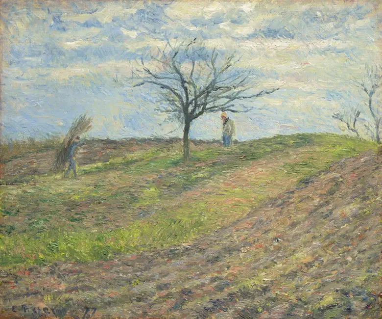 Reproduction du tableau « Terre labourée en hiver, avec un homme portant un pédé - Camille Pissarro » par Alpha Reproduction en peinture à l’huile