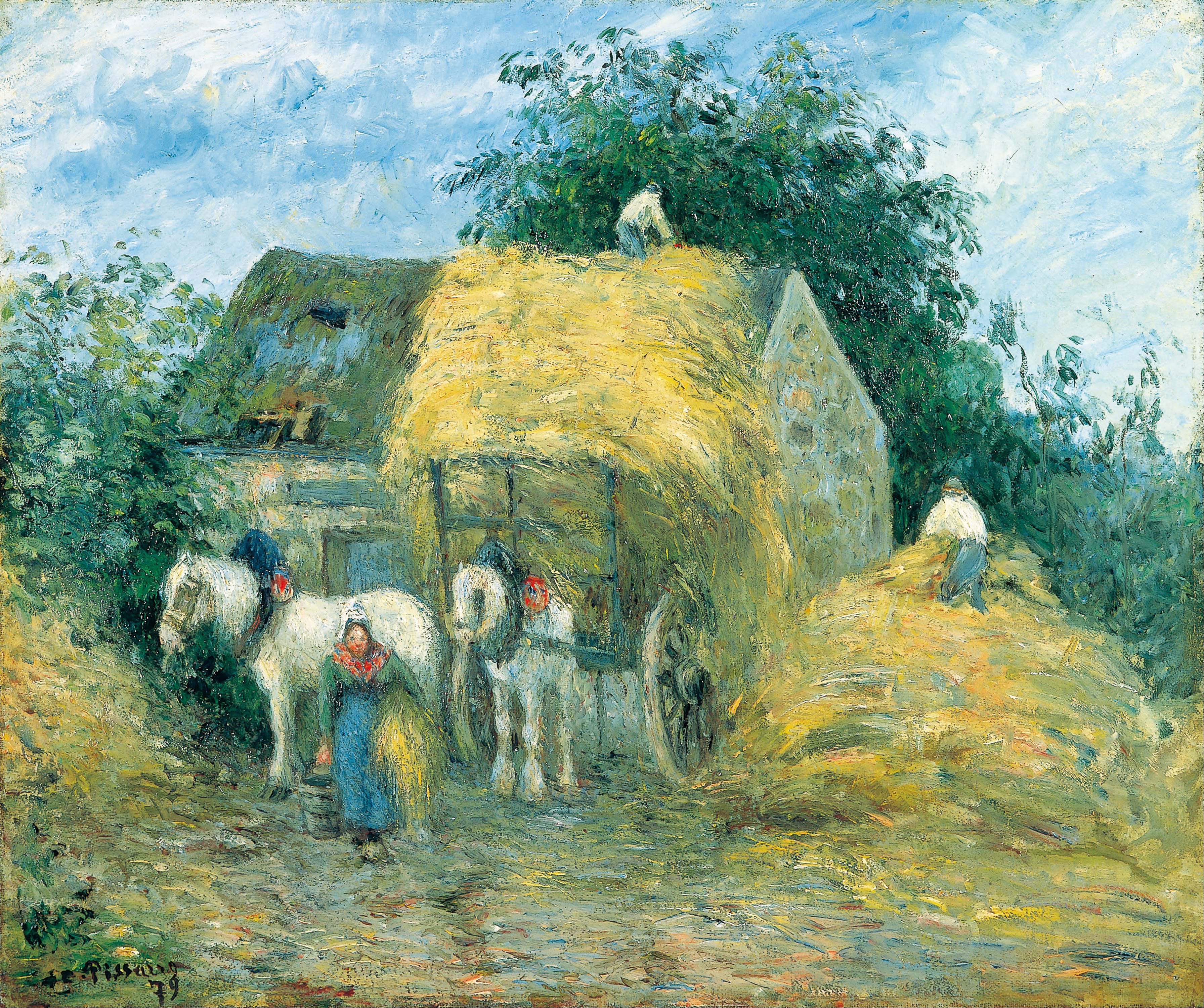 Reproduction du tableau « La Charrette de paille, Montfoucault - Camille Pissarro » par Alpha Reproduction en peinture à l’huile
