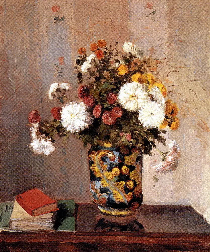 Reproduction du tableau « Chrysanthèmes dans un vase chinois - Camille Pissarro » par Alpha Reproduction en peinture à l’huile