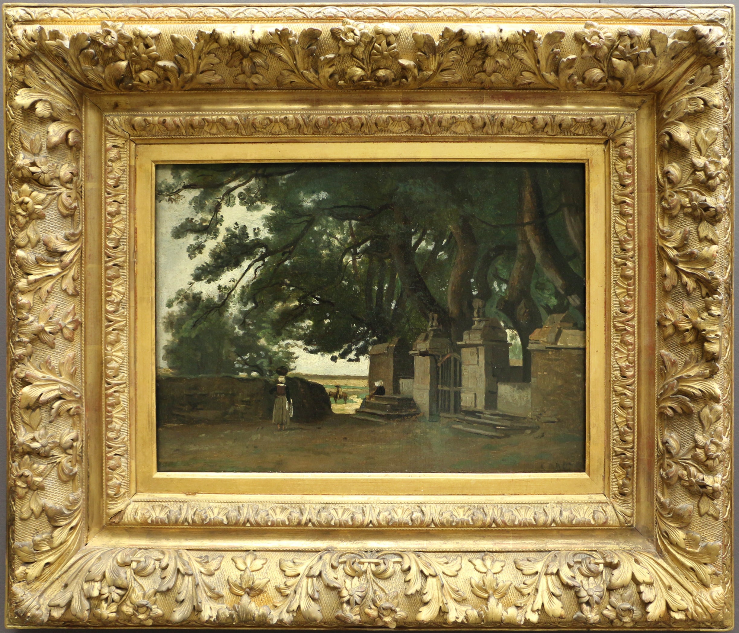Paysage breton. Une grille ombragée par de grands arbres - Jean-Baptiste Camille Corot